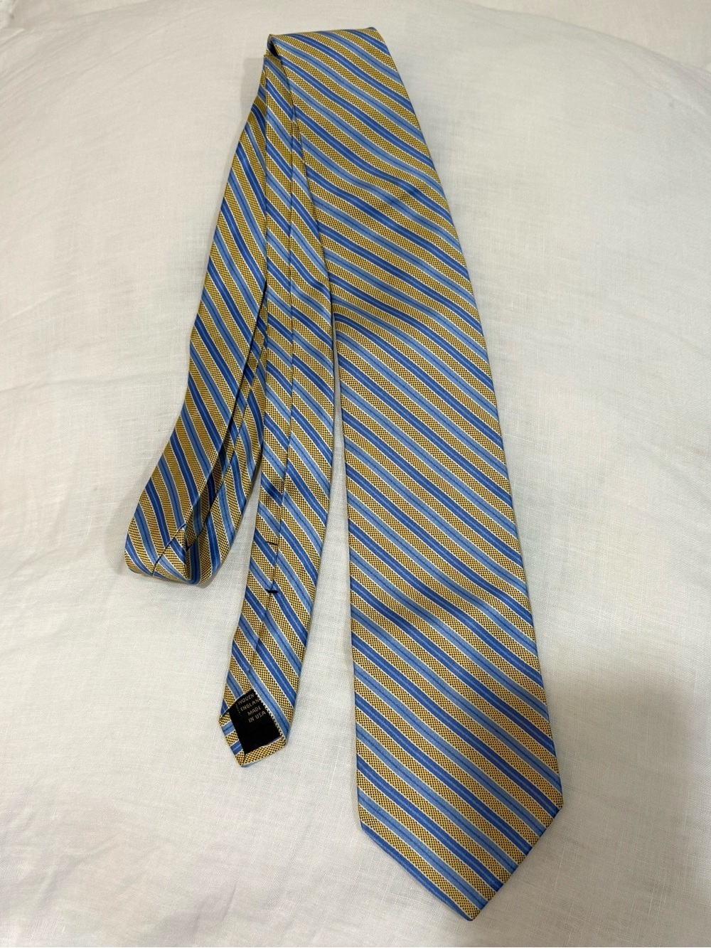 Brooks Brothers Pure Silk Yellow and Blue Diagonal Stripe Tie